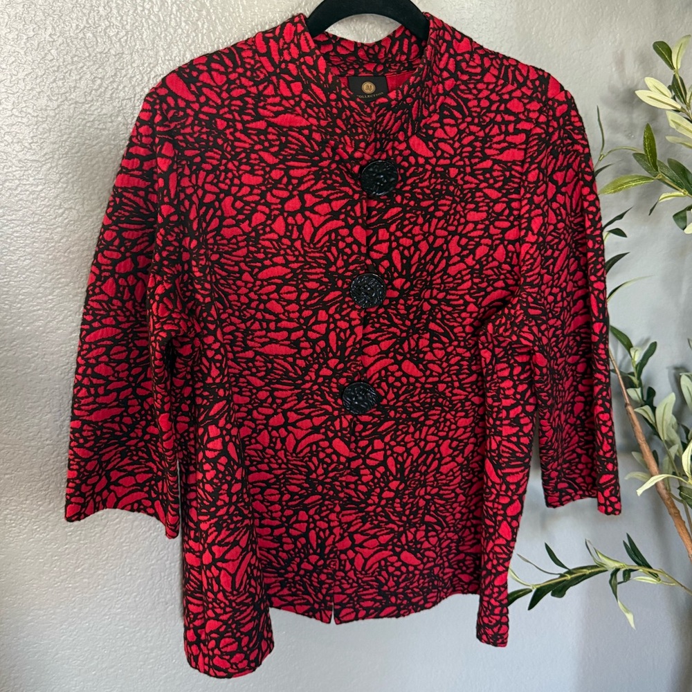 JM Collection Red and Black Patterned Blazer
